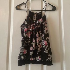 Black Floral EXPRESS Spaghetti Strap Tank Top